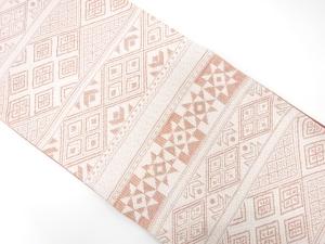 アンティーク　綿紬　横段に幾何学模様織り出し全通袋帯（材料）